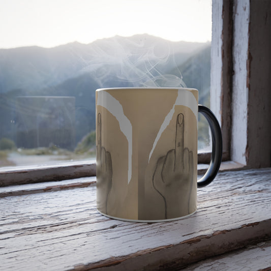 Middle finger coffee mug only when hot, hide when cold. Give them the FINGER until you have had your coffee Color Morphing Mug, 11oz